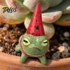 Talos Miniature Frog Figurine, Little Statue with A Party Hat, Decorative Resin Ornament for Outdoor Garden Courtyard