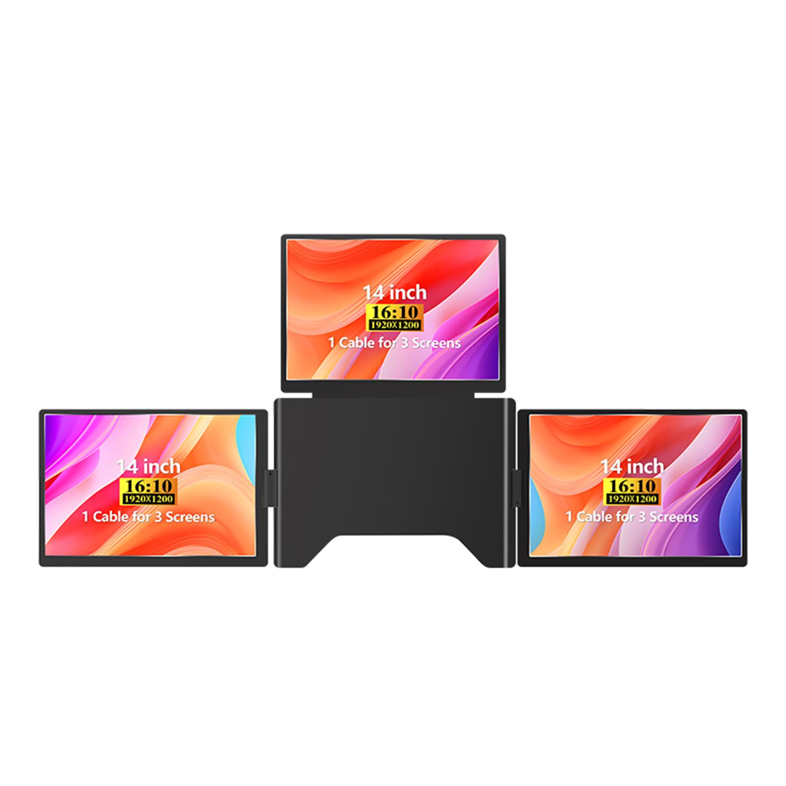 

14 Laptop Screen Extender 1200P FHD 16:10 Portable Quad Monitor 1 Cable for 3 Screens Folding UK Plug чёрный