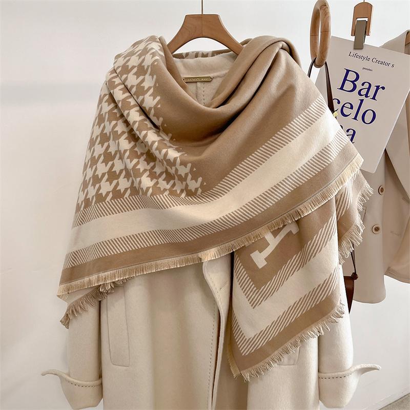 Winter Thick Warm Double Cashmere Scarf Shawl For Women Fashion Lady Long Camellia Temperament Blanket Bandana