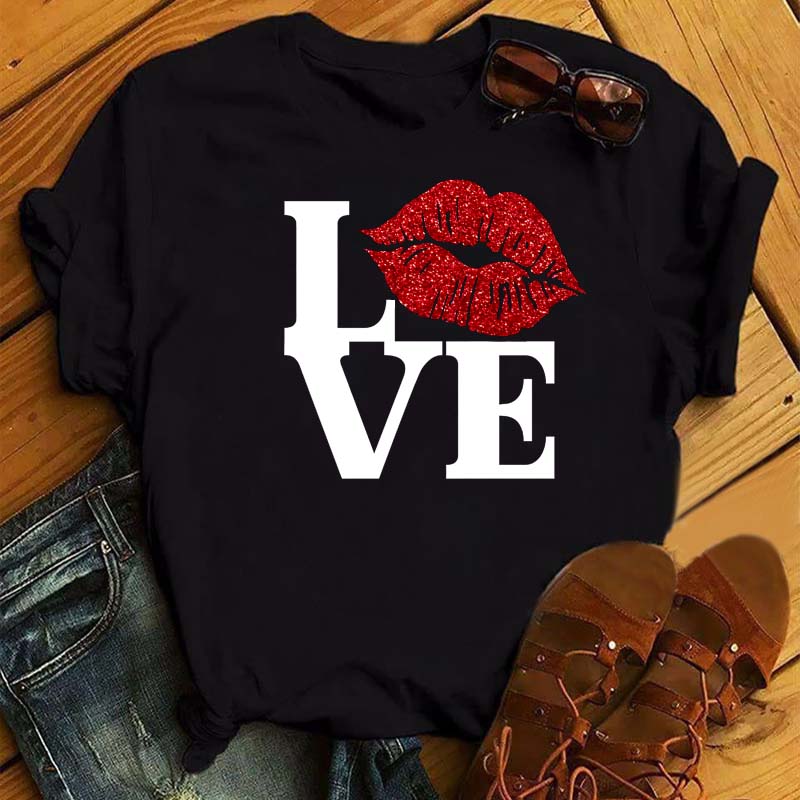 New Unisex Pink Lips Leopard Graphic T Shirt Casual Fahion Oneck Sexy Black Tees Kiss Lip Funny Girls Tshirtdrop Shipping