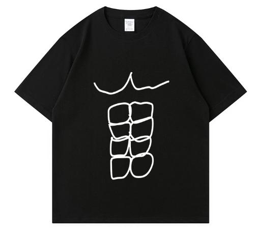 Stripped abdominal muscle fun and simple print niche design short-sleeved T-shirt new style top, suitable for both men and women S разноцветный