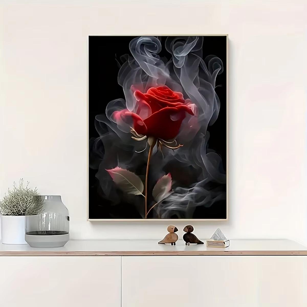 1pc, Red Rose Canvas Wall Art Poster, Black Background Aesthetic Flower Wall Art Painting, Blue Rose Butterfly, Pink Rose Wing W (as the picture,20x30cm No Frame)