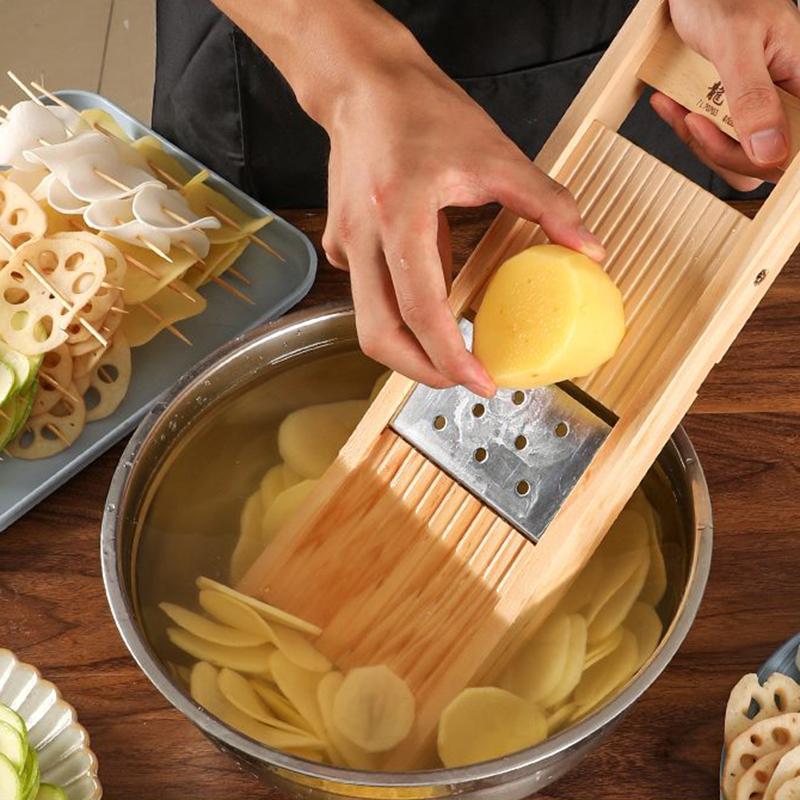 Solid Wood Vegetable Slicer Multifunctional Potato Slicer Adjustable Thickness Portable Grater Kitchen Accessories Novelty Tool