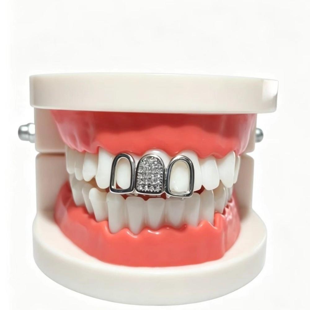 Gold Silber Farbe Zähne Grillz CZ Zirkon Körperschmuck Hip Hop Zahnkappen Street Style