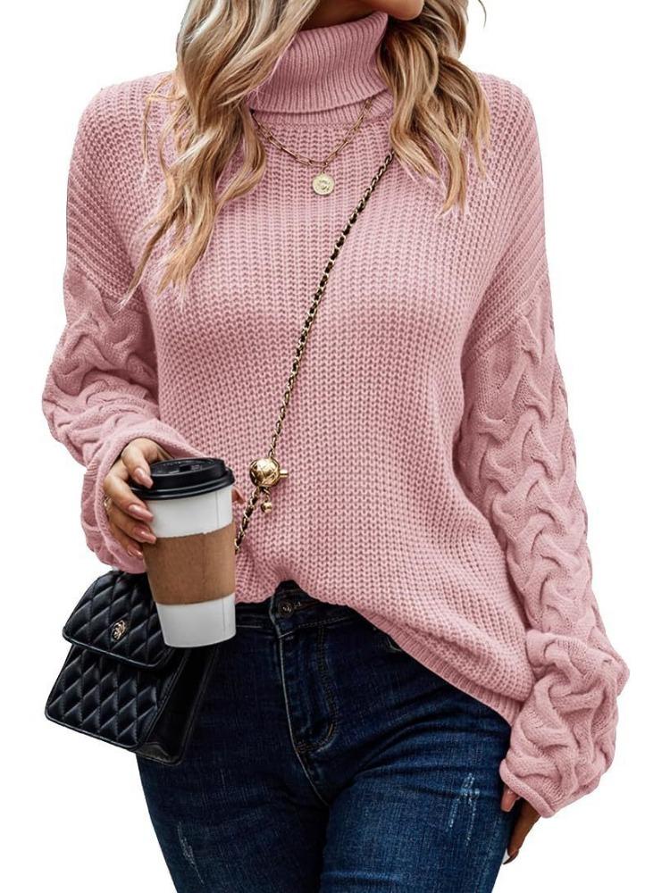 Sweater Fashionable High Neck Loose Cable Knit Long Sleeve Women's Knitted Top Luxurious Relaxed-fit Slimming and Versatile Top