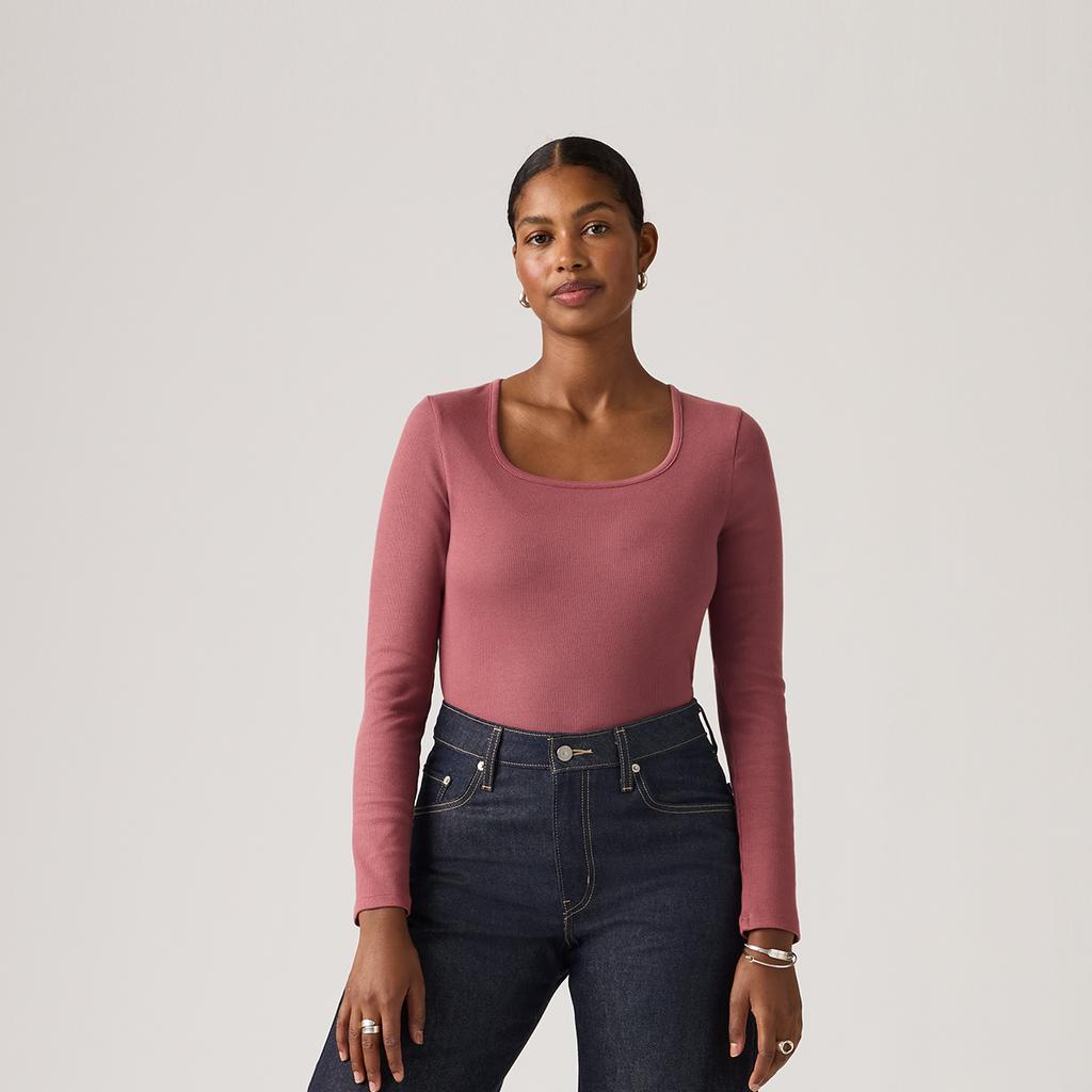 Levis Comfortable Versatile Fashion Basic Square Neck Long Sleeve T-Shirt Women tops 005IO-0008