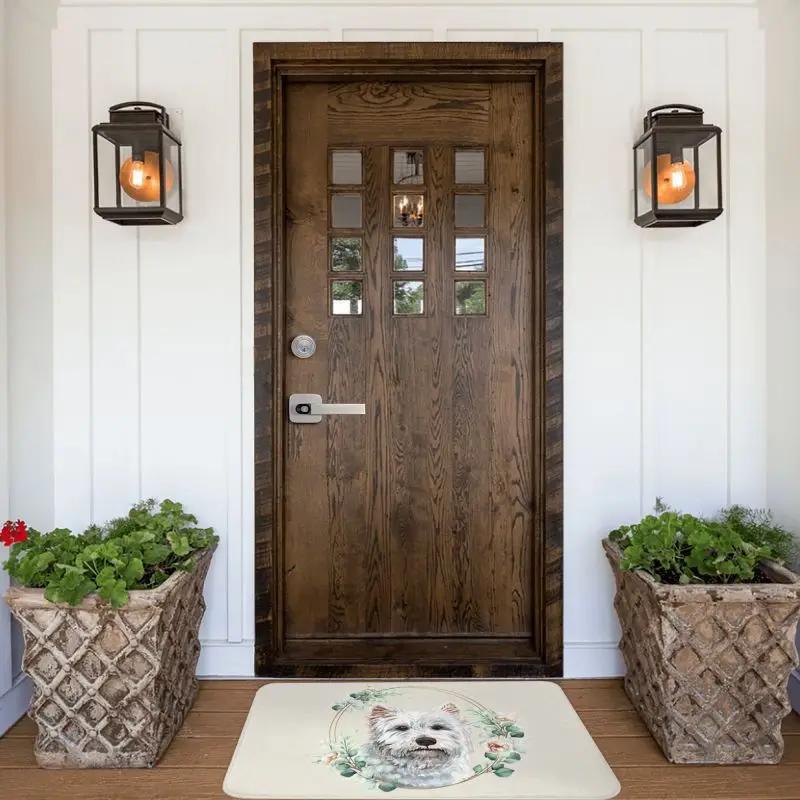 Custom West Highland White Terrier Dog In Floral Gold Wreath Doormat Non-Slip Entrance Door Floor Mat Garage Rug Carpet Footpad