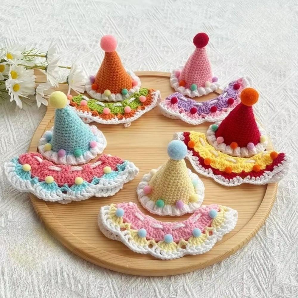 2pcs Handmade Dog Neck Set Photo Decoration Dog Neck Accessories Soft Pet Birthday Hat