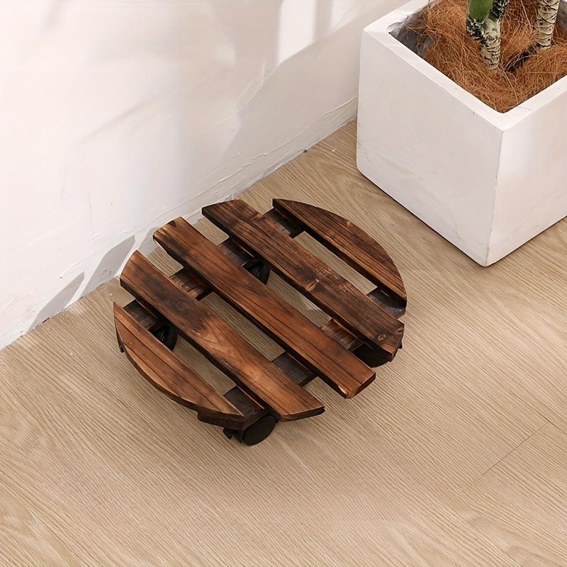 Heavy-Duty Round Wooden Plant Stand On Wheels - Stylish White Pot Holder with Lockable Metal Casters for Indoor/Outdoor Use, Ide