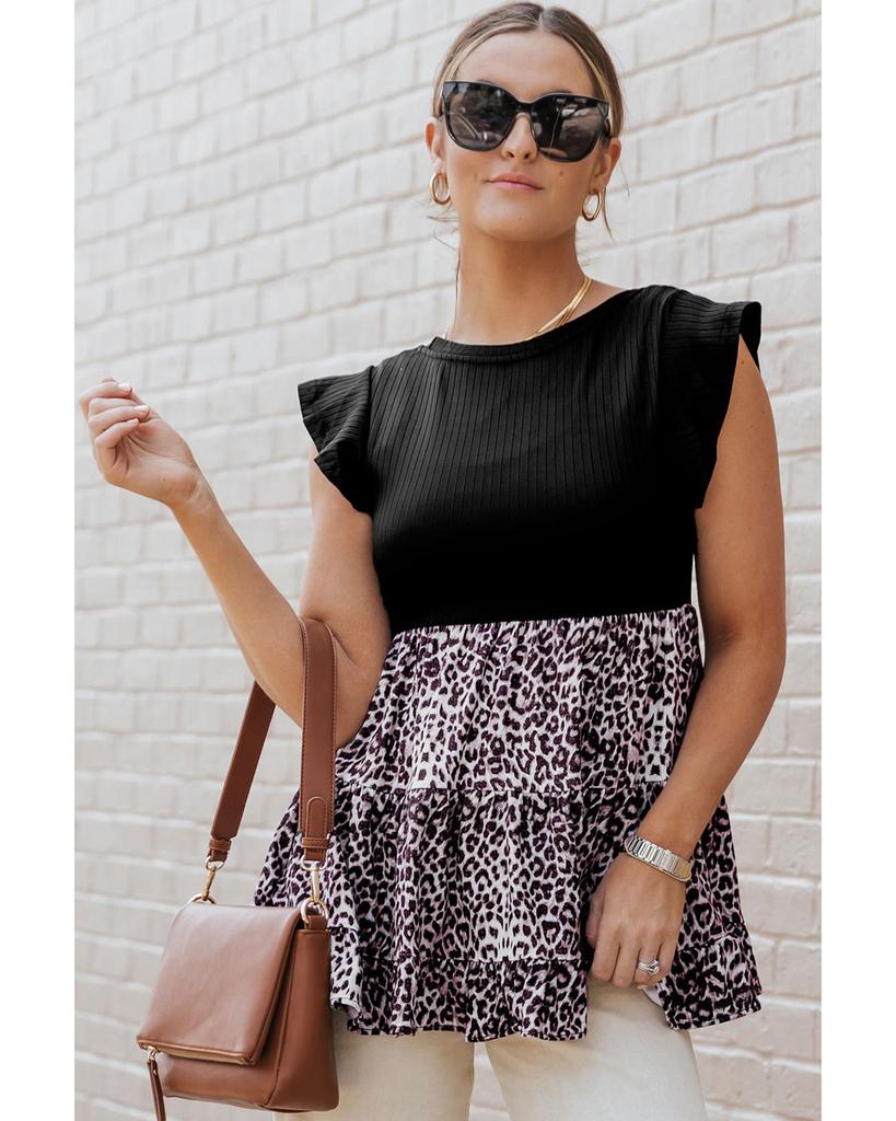 Azura Exchange Ruffle Sleeve Leopard Splice Blouse