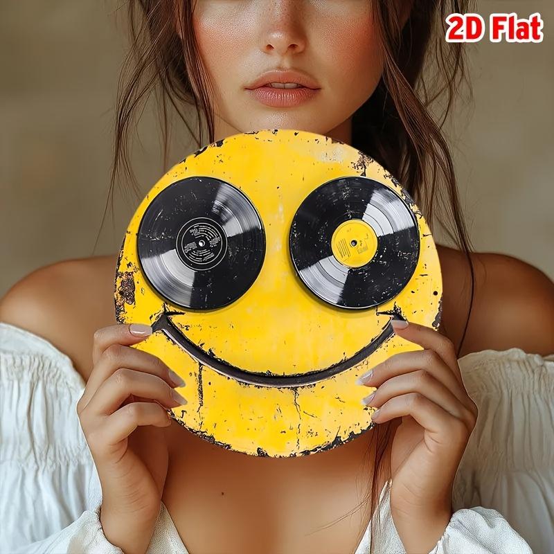 Vintage Smiling Face Round Aluminum Wall Art