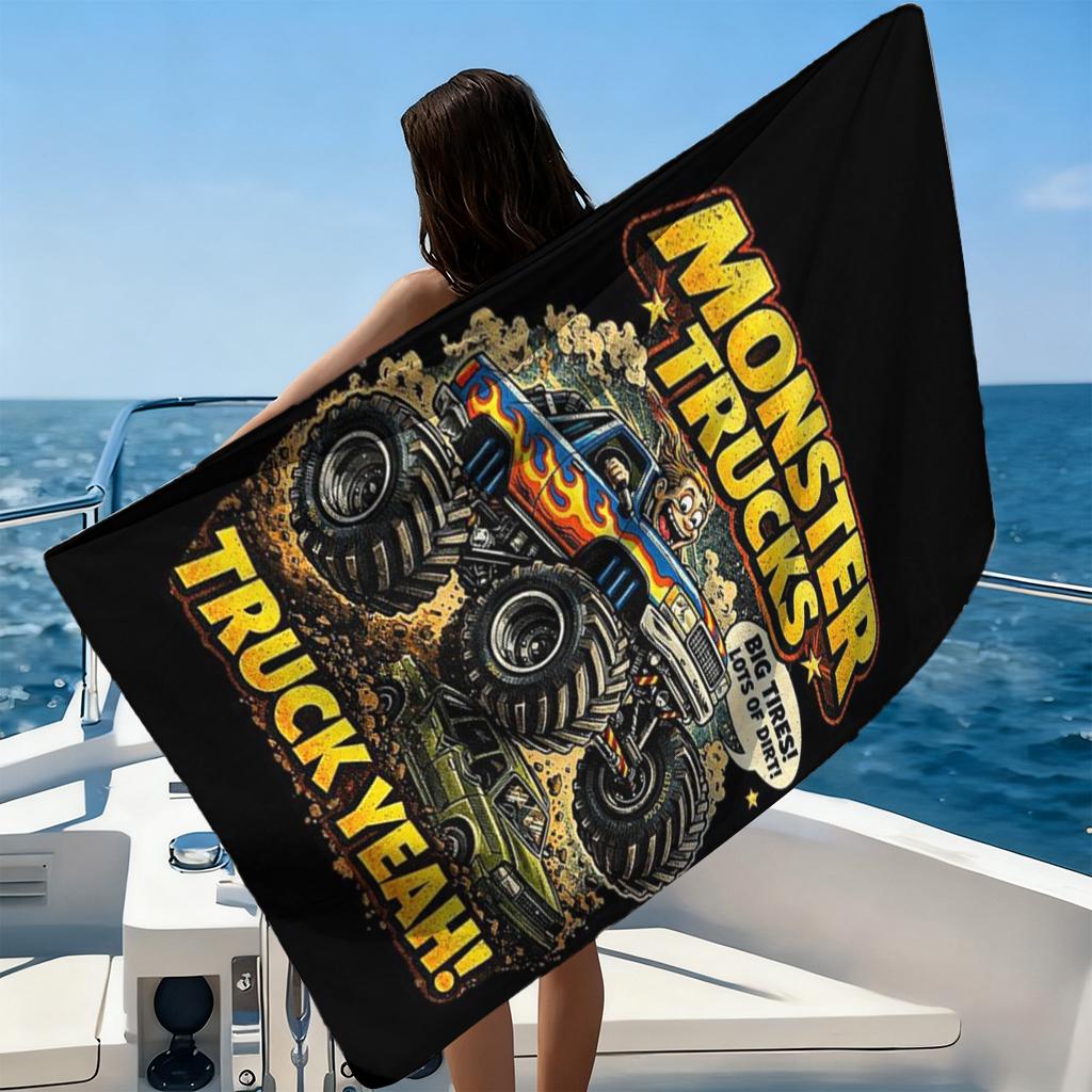 1pc M-Monster Trucks Large Tires Beach Towel Super Absorbent Suitable for Beach Vacation Pool Summer Gift for Friends And Kids
