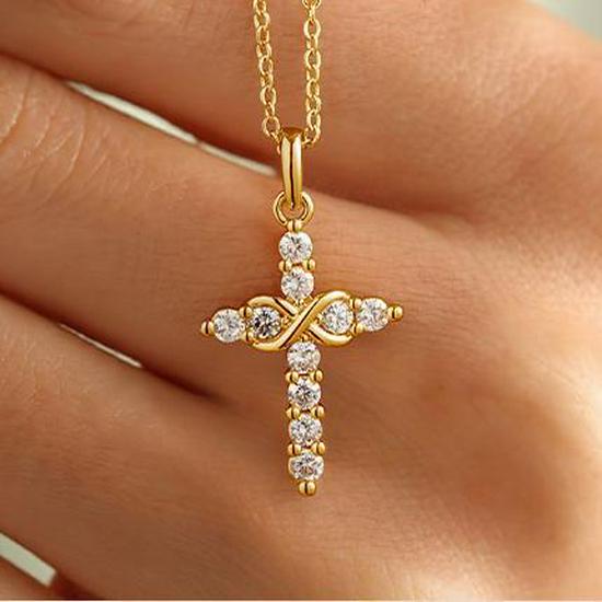 S925 Sterling Silver Full Diamond Cross Necklace for Women - European & American Style Clavicle Chain