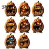 Halloween Cobweb Decorations Centerpiece Pumpkin, Wooden Pumpkin Ornament with Miniature Scenes, Rustic Scenes Skeleton for Farmhouse Home Table