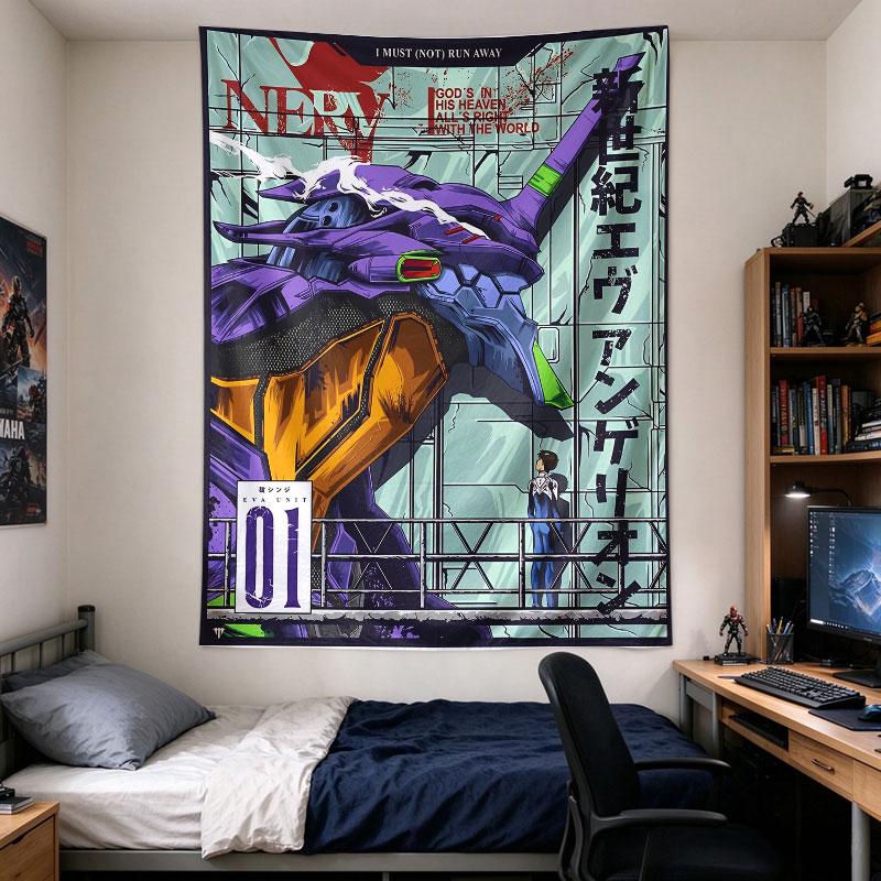 Постер Evangelion Unit 01 Синдзи NERV Фиолетовый EVA Мех Клетка Японский Текст