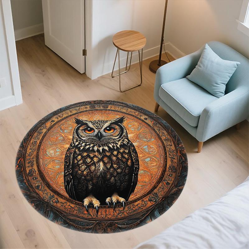 Vintage Pattern Owl,Round Area Rug,Carpet Rug for Living Room Bedroom Sofa Playroom Decor,Non-slip Floor Mat