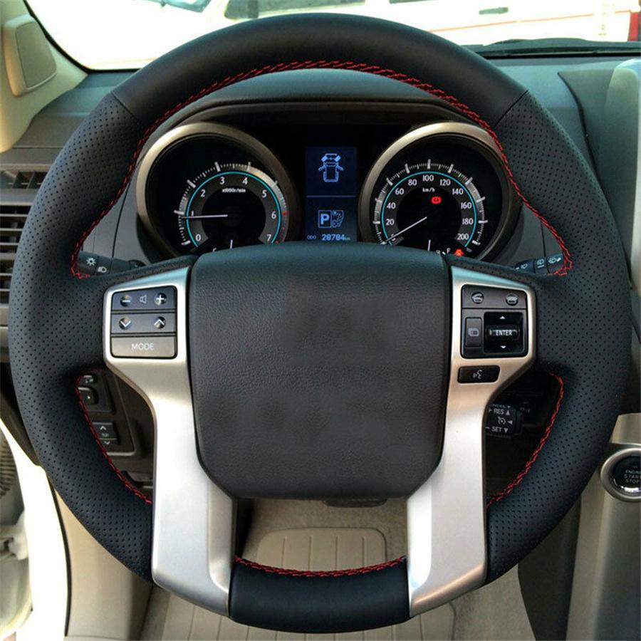 Black Breathable Leather Hand Stitching Steering Wheel Cover For Toyota Tacoma