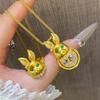 Elegant Three-Dimensional Gold Sesame Rabbit Necklace & Ring Set for Women