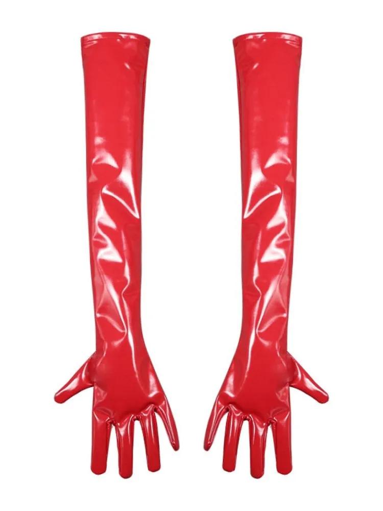 S-XXL Antiscivolo Effetto Bagnato PVC Guanti Lunghi Lucidi Pelle PU Manopole Cosplay Performance Guanto Eldiven Mittens Handschuhe Gantlet