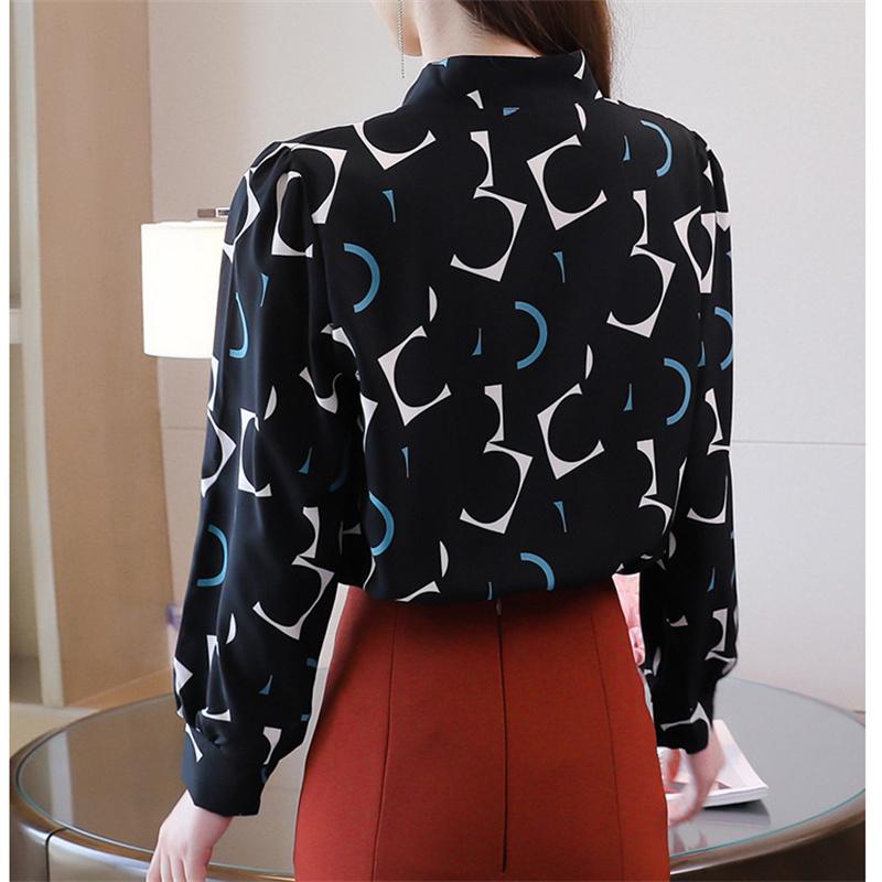 M-4XL Women Spring Summer Style Chiffon Blouses Shirts Lady Casual Long Sleeves Bow Tie Collar Printed Blouses Tops