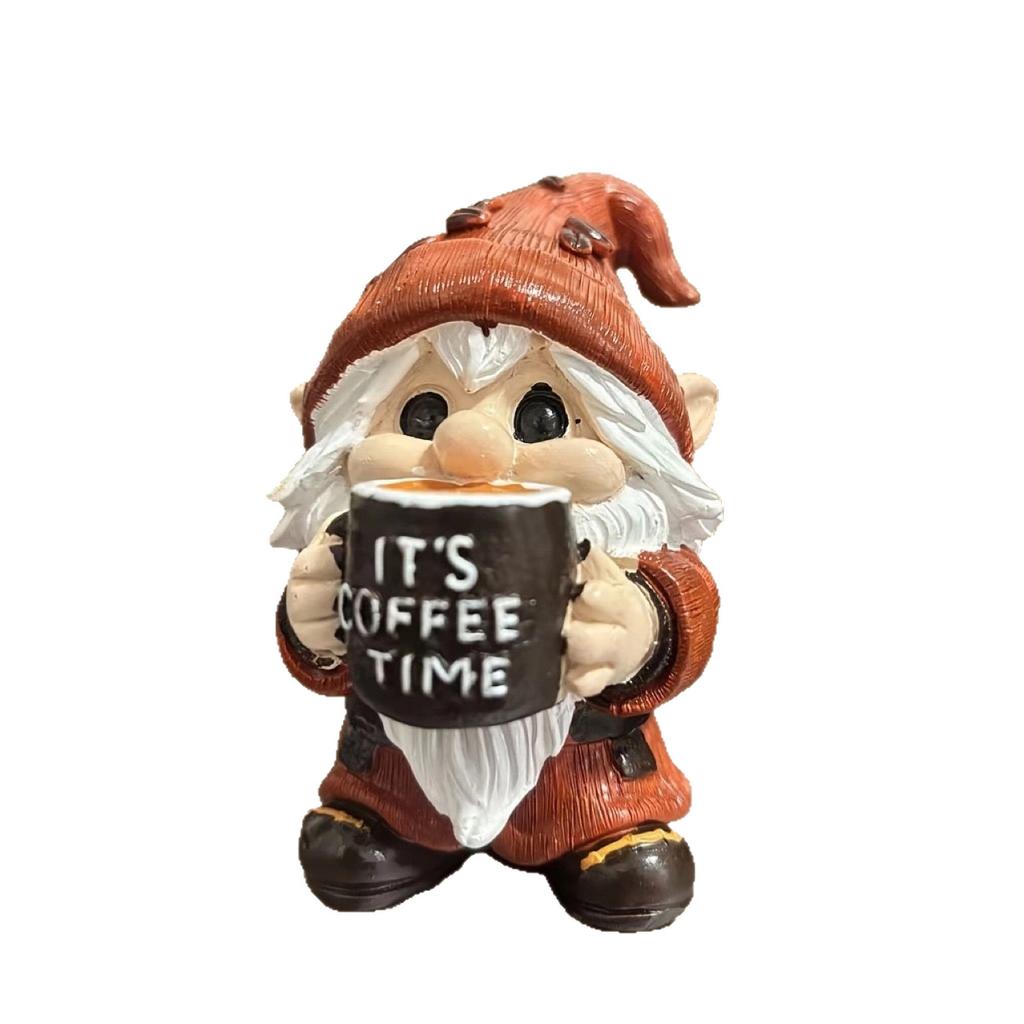 New three-dimensional coffee drinking time dwarf ornament home decoration desktop small ornament resin handicraft