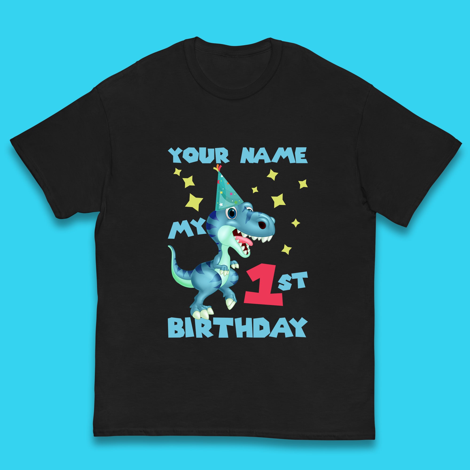 Personalised T-Rex Dinosaur Birthday Custom Name & Age Dino Birthday Gift Kids T Shirt 100