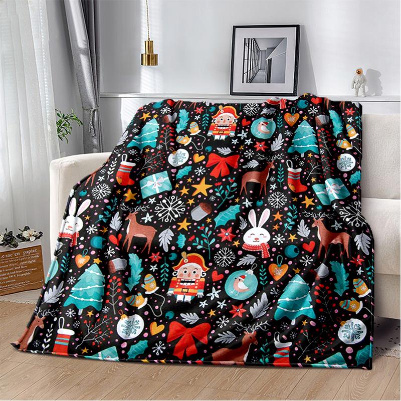 Kreslený Louskáček Vánoční strom Měkká Plyšová Deka, Flanelová Deka Přehoz na Obývací Pokoj Ložnici Postel Pohovku Piknik Děti