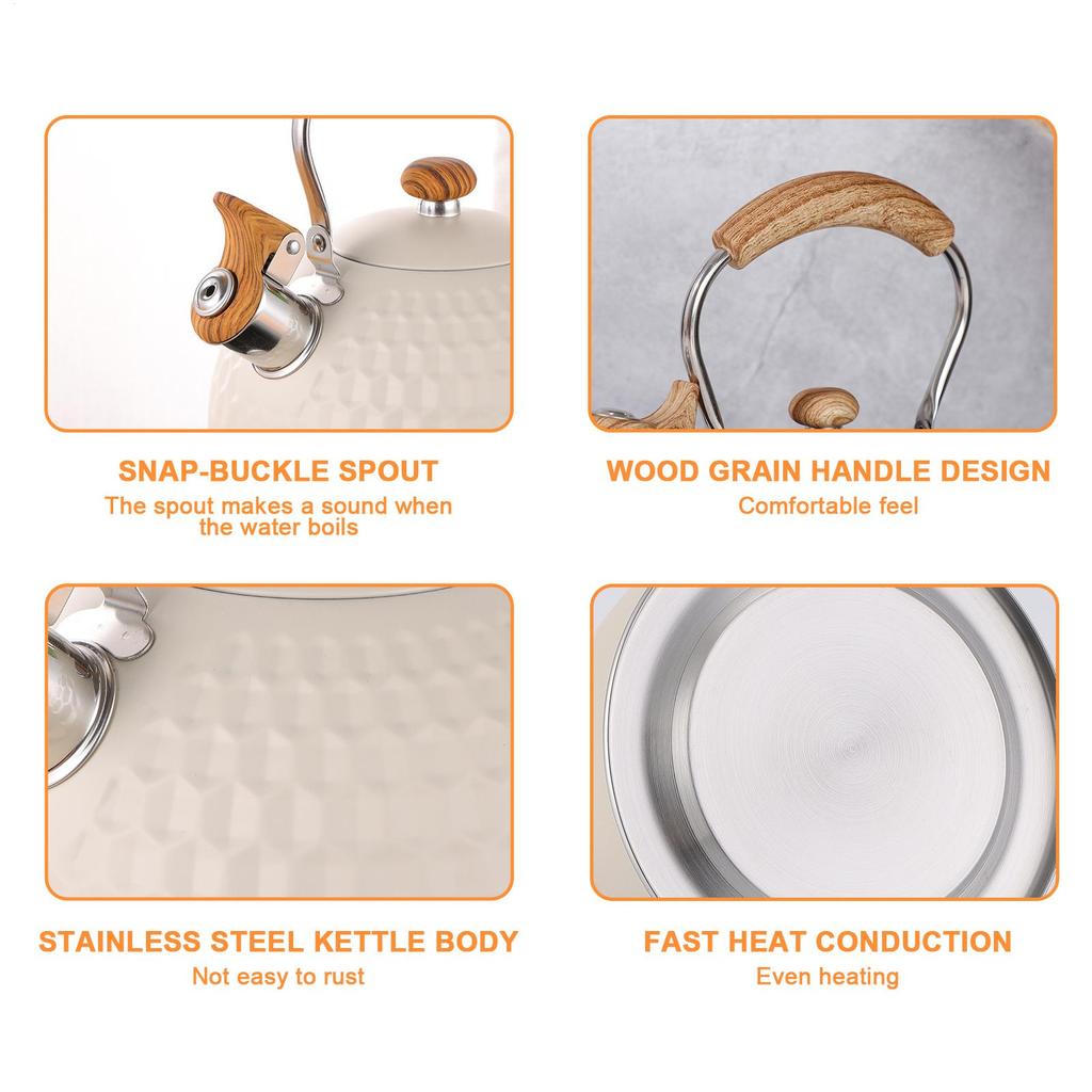 Tea Kettles Whistling Induction Tea Kettle for Stove Stainless Steel Pot 2.5L Hot Water Boiler Teapot for Home Kitchen Travel