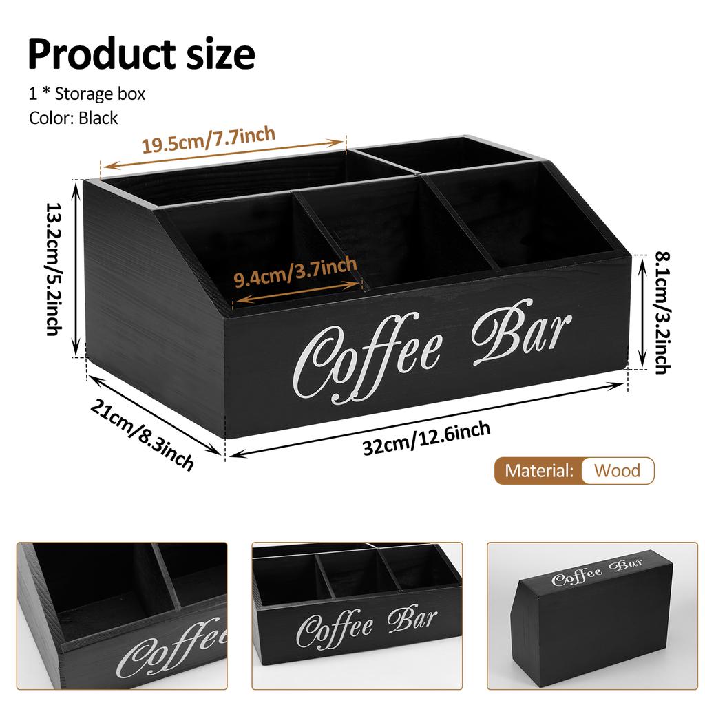 Wooden Coffee Rack Coffee Bar Organizer 5 Compartments Coffee Bar Accessories Vintage Coffee Storage Station Coffee Pods Holder