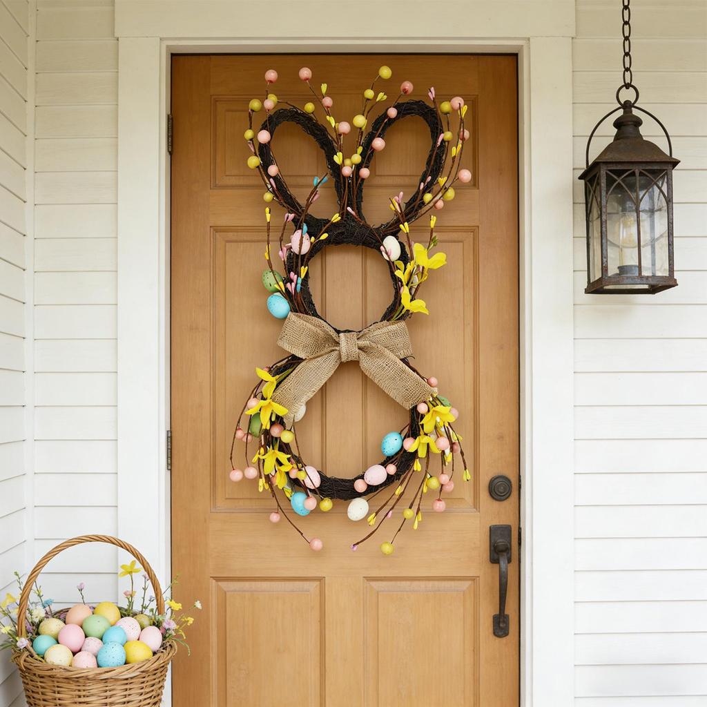 Bunny Wreath Large With Bow Spring Home Decor Easter Wreaths For Front Door For Balcony School Office Outdoor Garden Yard Patio