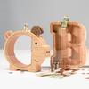 Spardose aus Holz Niedliche Schweinchenform Münzbank Spardose Wiederverwendbare Sparschwein-Geldbox mit transparenten Fenstern für Kinder Kleinkinder Geburtstagsgeschenk