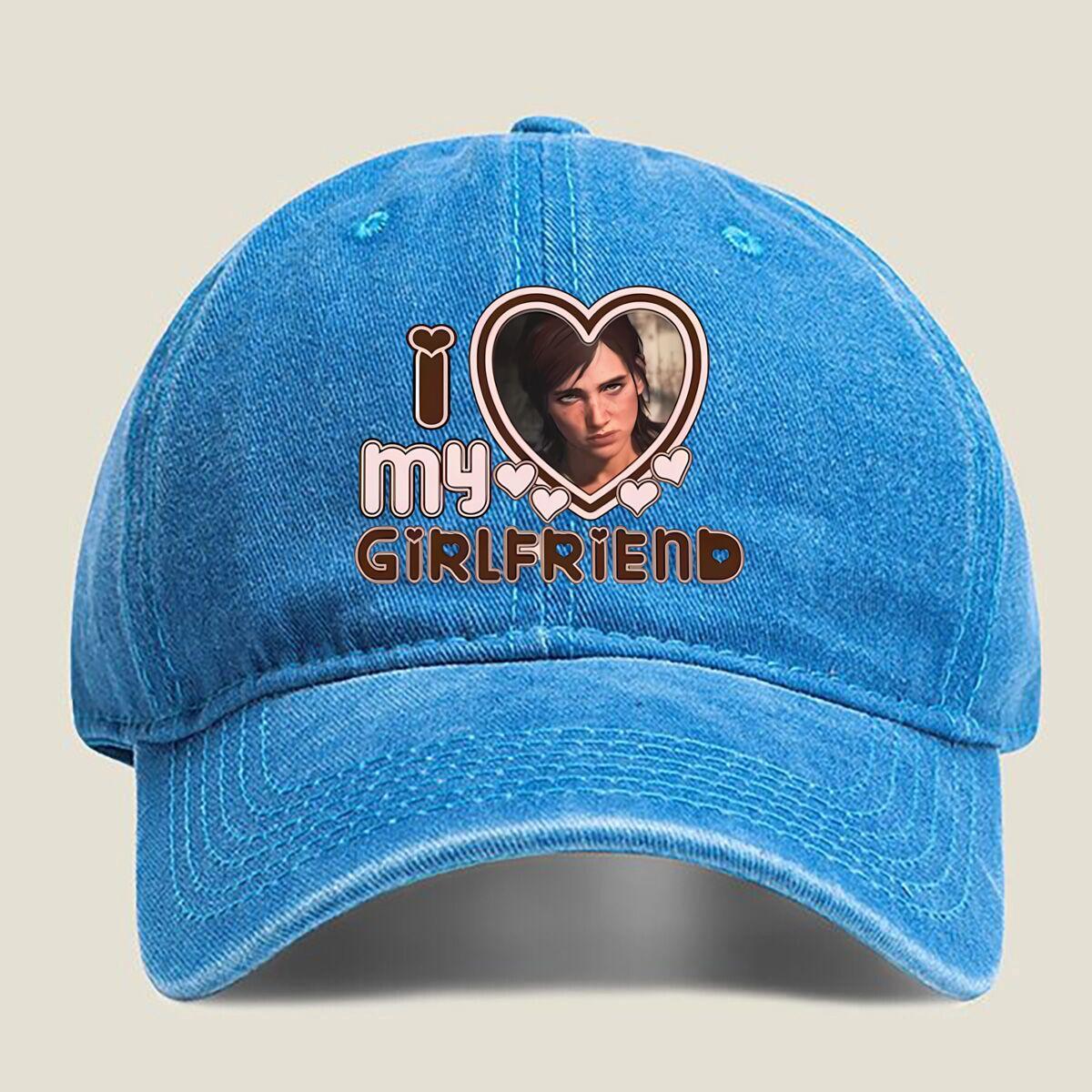 

I Love My Girlfriend with Portrait Washed Baseball Cap One Size озеро синього кольору