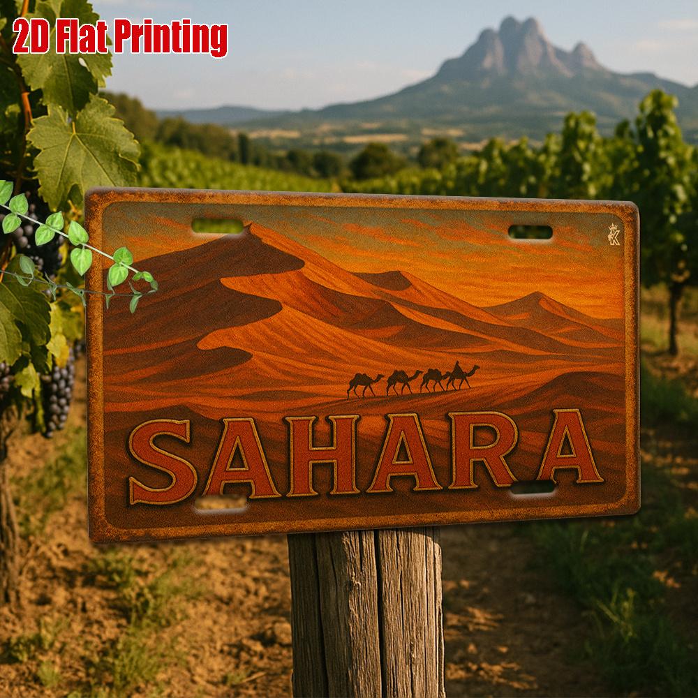Printing, , Sahara Dunes Caravan Metal License Plate, Decorative Signs & Plaques , Vintage Aluminum Sign, Perfect for Desert