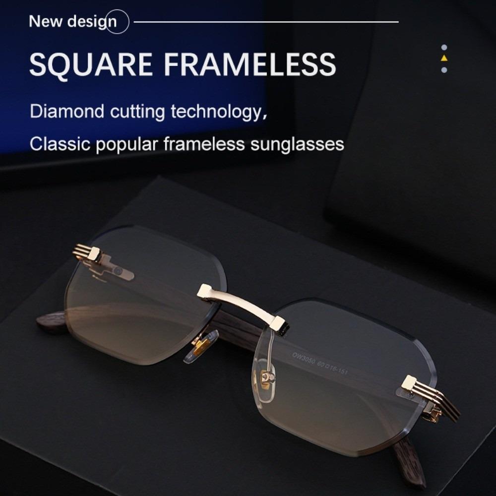 Wood-grain Glasses Temple Frameless Sunglasses Multicolor Men UV400 Eyewear  Unisex