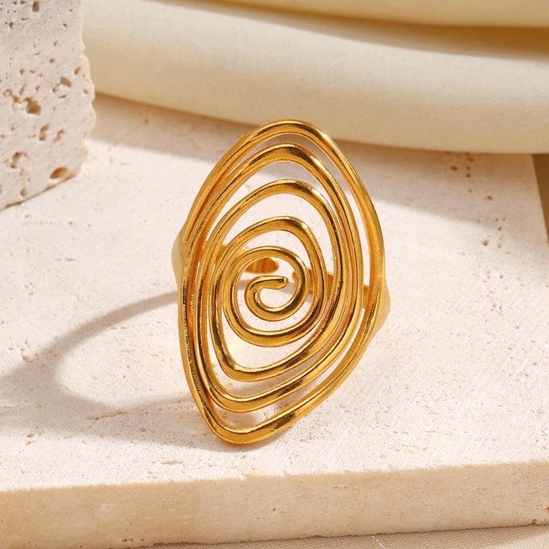 Stainless Steel Minimalist Whirl Motion Rotating Open Ring Adjustable Fit Comfortable Modern Open Vortex Ring Accessory