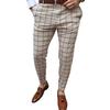 Mid-rise Zipper Button Fly Pockets Men Pants Autumn Plaid Print Straight Fit