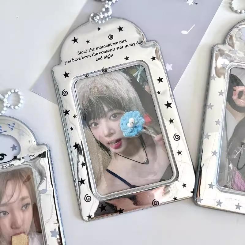 Laser Series PVC Photo Frame for Girls Cute Angel Card Holder with Pendant 3 Inch Kpop Photocard Holders INS Style Card Binder
