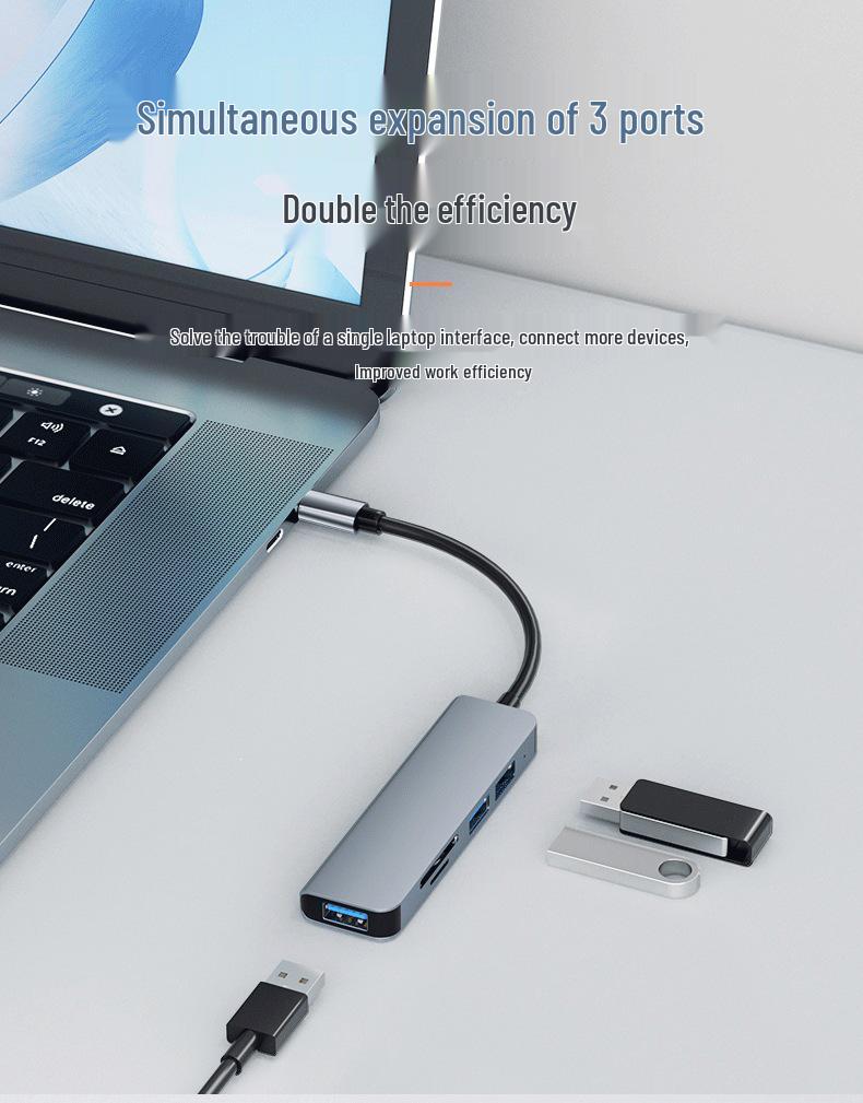 Five-in-One USB 3.0 Docking Station with Card Reader and Laptop Interface Expander