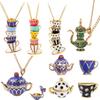 European-American Fashion Enamel Teacup Earrings & Long Necklace Sweater Chain