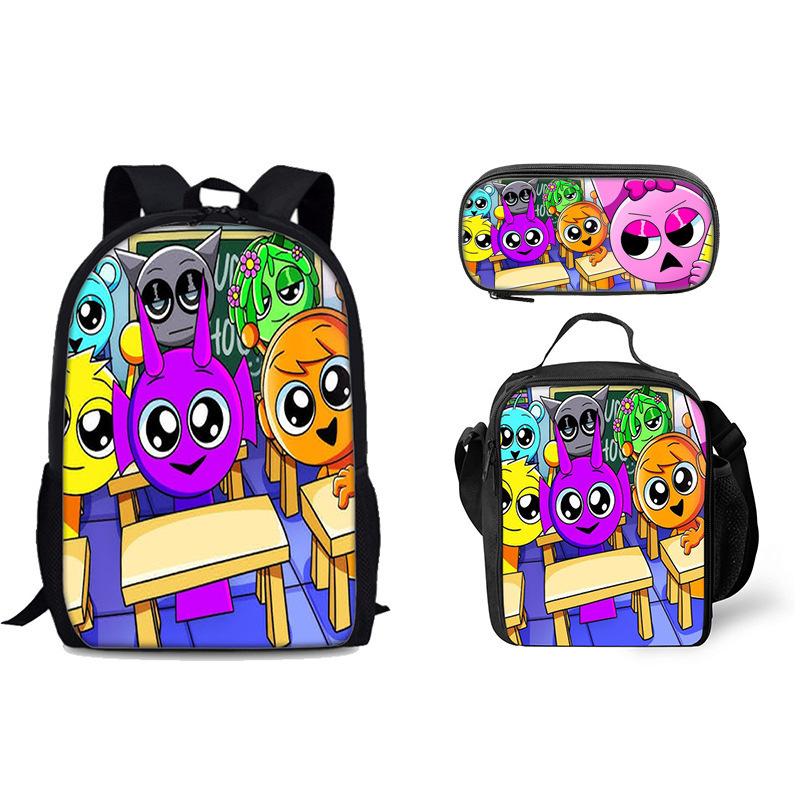 Rhythm Box Printed Backpack Sprunki Music Game Elementary And Secondary School Children'S School Bag Meal Bag Pencil Case