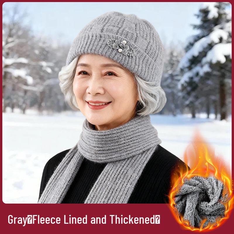 Warm Knitted Hat for Middle-Aged and Elderly Women – Thickened Wool with Ear Protection