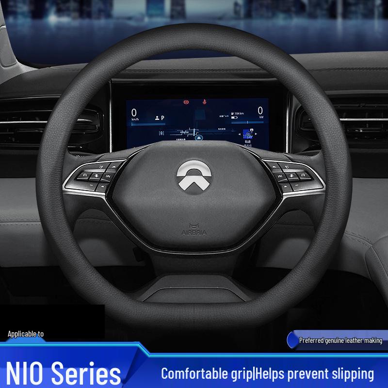 

NIO ES6/ES8/EC6/ET7 Steering Wheel Cover - Genuine Leather, Non-Slip, Breathable Leather for NIO (D-type) with logo