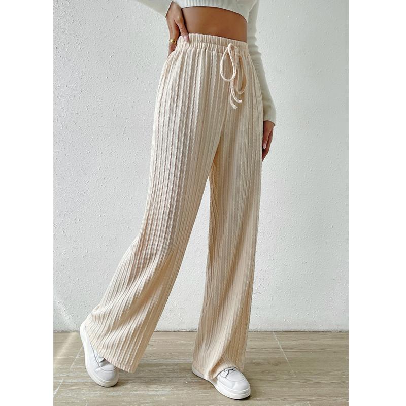 Women's Knitted Wide-leg Pants Fashion Solid Color Texture Stripes Elastic Waist Comfortable Casual Loose Straight Pants