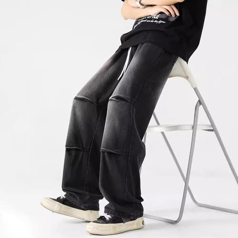 JYL Men's Wide-Leg Jeans American Spring High-Street Vintage Mud Dyed Casual Denim Pants