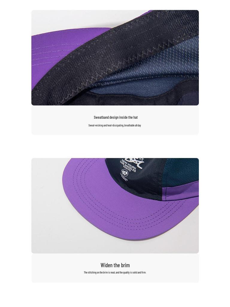 Trendy Color-Block Quick-Dry Five-Panel Waterproof Baseball Cap with Soft Flat Brim for Outdoor Sports and Sun Protection