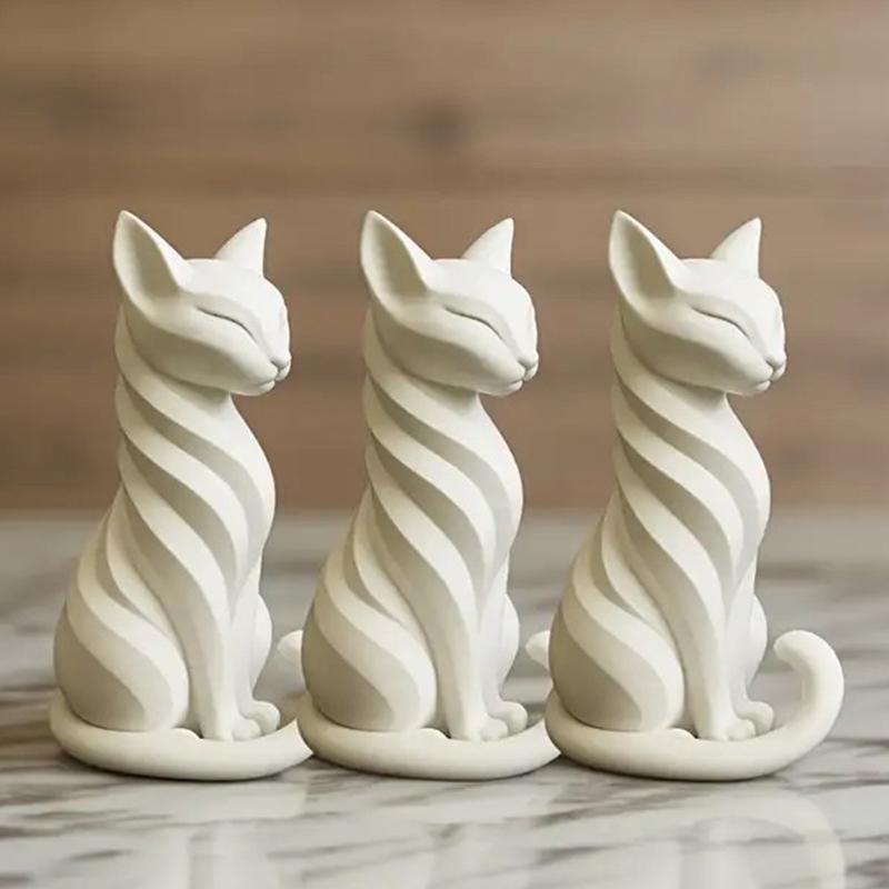 Elegante Escultura de Gato con Rayas Figura de Gato Decoración para el Hogar Interior/Exterior Encantadora Estatua de Gato Adorno para Escritorios Estanterías