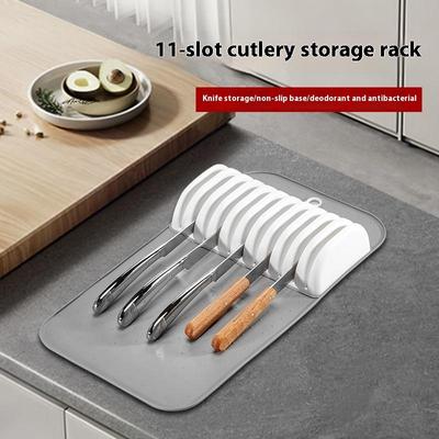 Premium Knife Holder Organizer with Soft-Grip 5/11 Slots Large Non-Slip Kitchen Drawer Mat Soft Touch Knife Storage Essential