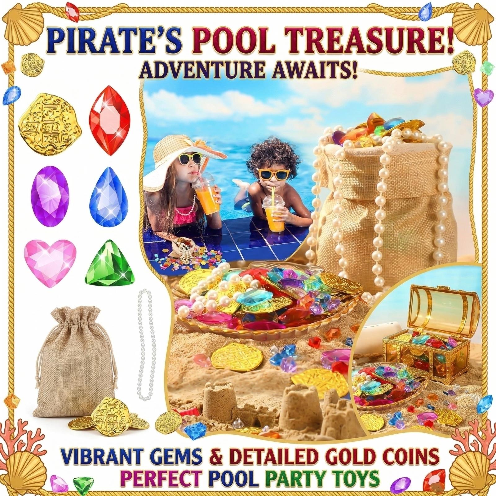 

246-Piece Set Of Faux Gold , Plastic , And Jewelry — Ideal For Summer Beach & Bath Toys, Halloween Pirate Party Favors, And Decorations One Size золотой