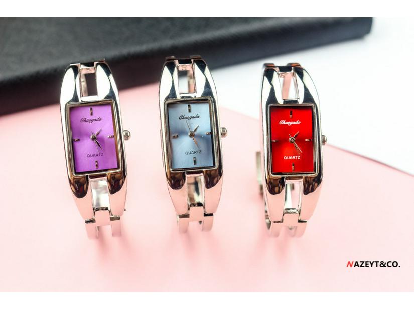 Stylish Women's Square Bangle Quartz Watch with Steel Band for Girls