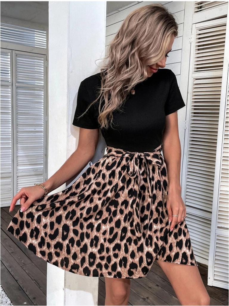 New Women's Fashion Printed Patchwork Short Sleeve Dress